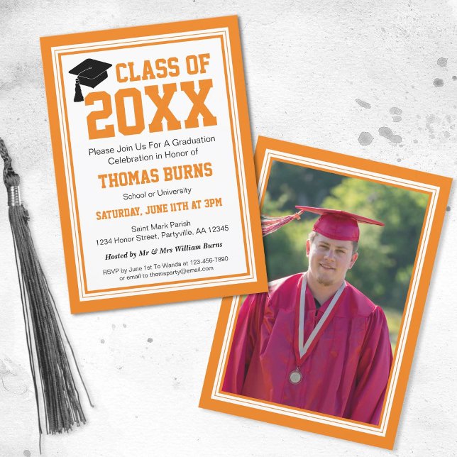 Invitación Partido de Graduación de Foto naranja y Blanco (Subido por el creador)