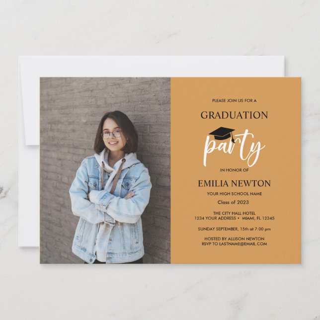 Invitación Partido de Graduación de Foto Negra de Mostaza 202 (Anverso)