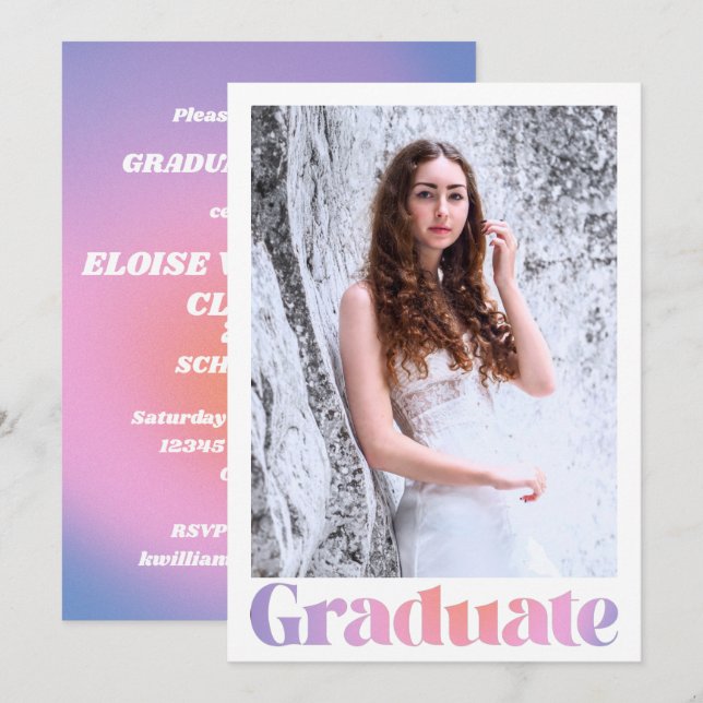 Invitación Partido de Graduación de Foto Personalizado Rosa G (Anverso / Reverso)
