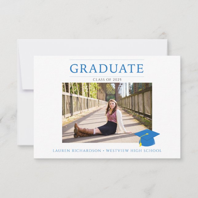 Invitación Partido de Graduación de Foto Presupuestaria Azul  (Anverso)