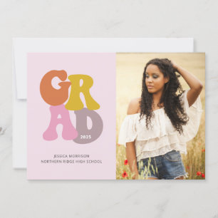 Invitación Partido de Graduación de Foto Rosa de bonito Retro
