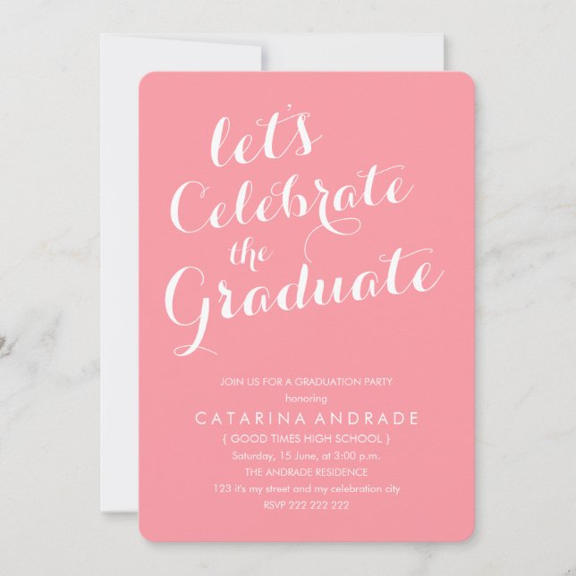 Invitación Partido de Graduación de Foto Rosa Girly guión mod (Anverso)