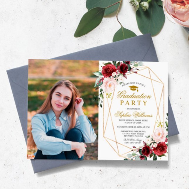 Invitación Partido de Graduación de Foto Rosa Marsala Girly F (Subido por el creador)