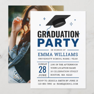 Invitación Partido de Graduación de Fotografía Blanca Azul Ne