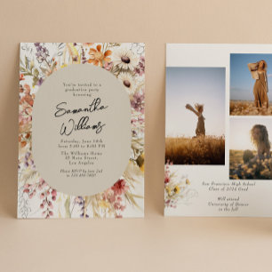 Invitación Partido de Graduación de Fotografía Boho Wildflowe