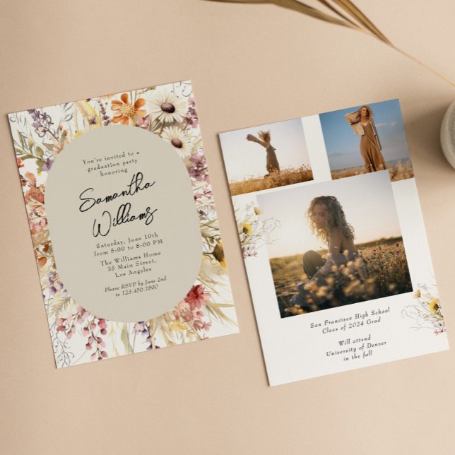 Invitación Partido de Graduación de Fotografía Boho Wildflowe (Subido por el creador)