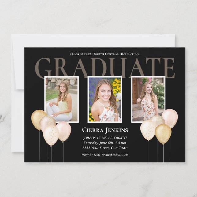 Invitación Partido de graduación de fotografía con globo de P (Anverso)