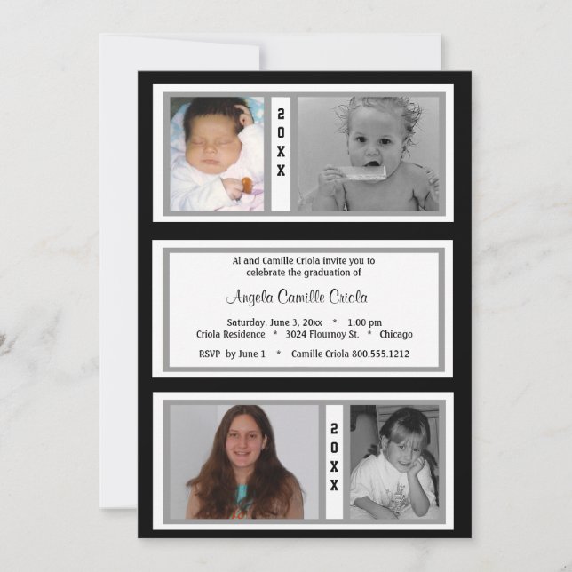 Invitación Partido de graduación de fotografía cuádruple Blac (Anverso)