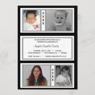 Invitación Partido de graduación de fotografía cuádruple Blac