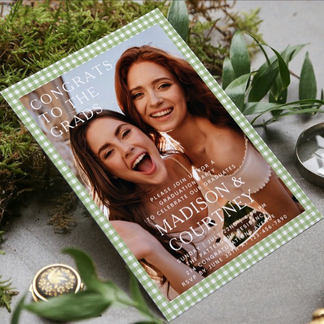 Invitación Partido de Graduación de Fotografía de Gingham Ver (Subido por el creador)