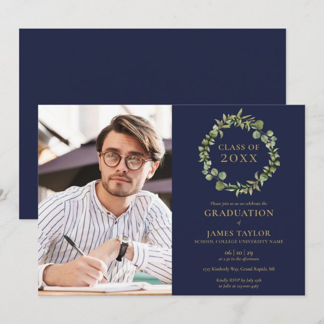 Invitación Partido de Graduación de Fotografía de Marina Blue (Anverso / Reverso)