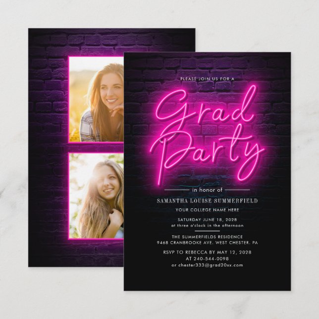 Invitación Partido de Graduación de Fotografía de Modern Pink (Anverso / Reverso)