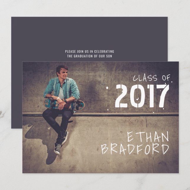 Invitación Partido de Graduación de Fotografía Estilo Grafitt (Anverso / Reverso)