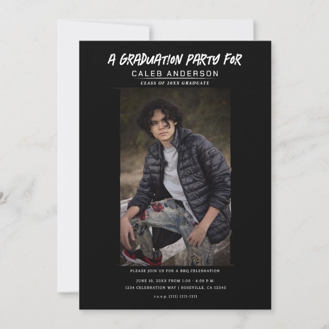 Invitación Partido de Graduación de Fotografía Mínima Negra (Anverso)