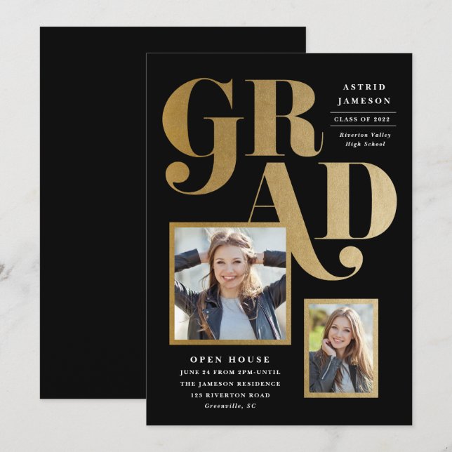 Invitación Partido de Graduación de Fotografía Moderna Grad G (Anverso / Reverso)