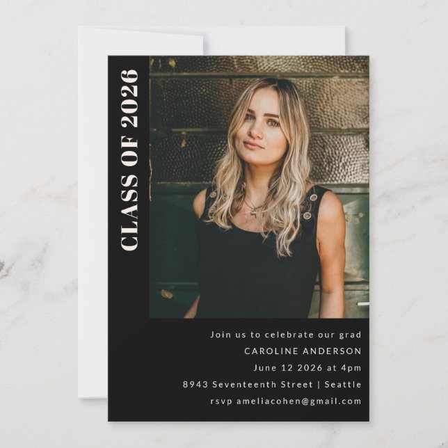 Invitación Partido de graduación de fotografía negra de clase (Anverso)
