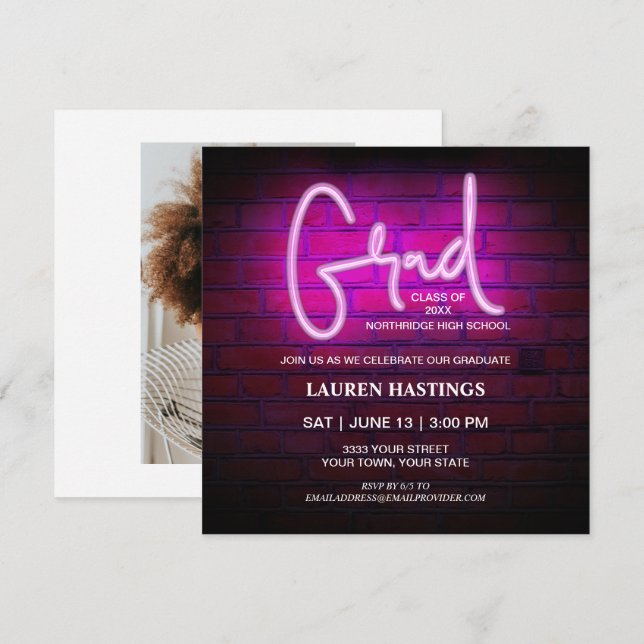 Invitación Partido de Graduación de Fotografía Neon 2023, de  (Anverso / Reverso)