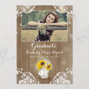 Invitación Partido de Graduación de Fotografía Rustic Sunflow