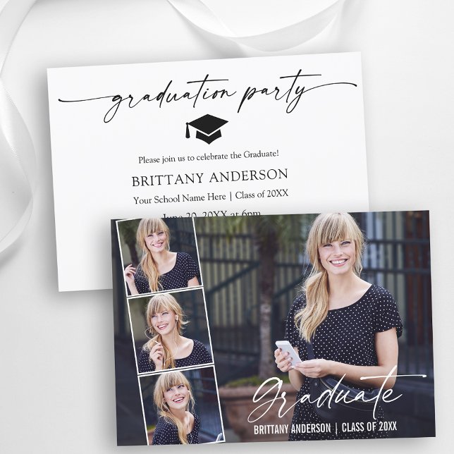 Invitación Partido de Graduación de Fotografía Tinta de Calig (Customize to change your personalized text size or text style.)