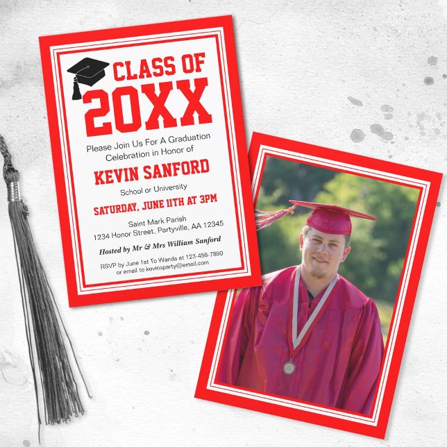 Invitación Partido de Graduación de Fotografías Blancas y Roj (Subido por el creador)