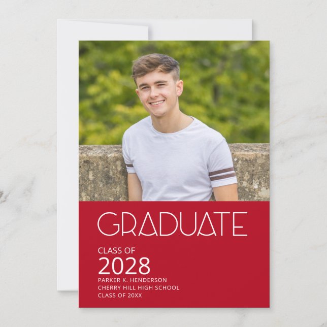 Invitación Partido de Graduación de Fotografías Blancas y Roj (Anverso)