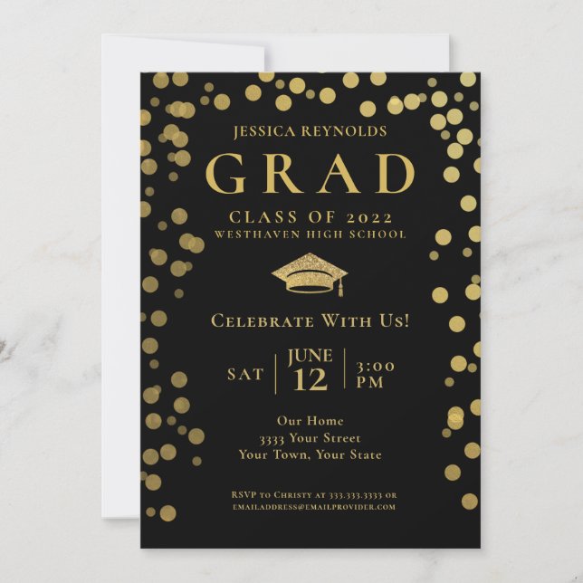 Invitación Partido de Graduación de Fotografías de Confetti N (Anverso)