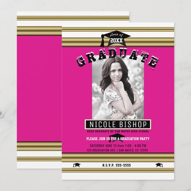 Invitación Partido de Graduación de Fotografías Elegante de O (Anverso / Reverso)