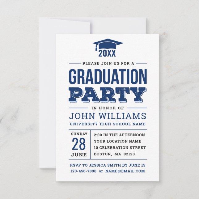 Invitación Partido de graduación de fotografías en azul y bla (Anverso)
