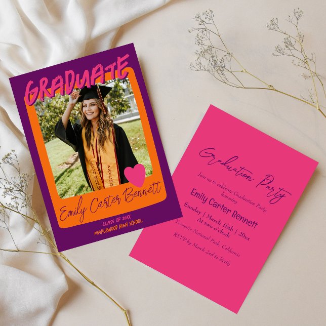 Invitación Partido de Graduación de Fotografías Púrpura Rosa  (Subido por el creador)