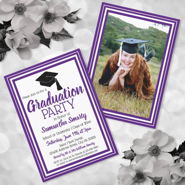 Invitación Partido de Graduación de Fotografías Púrpura y Bla (Subido por el creador)