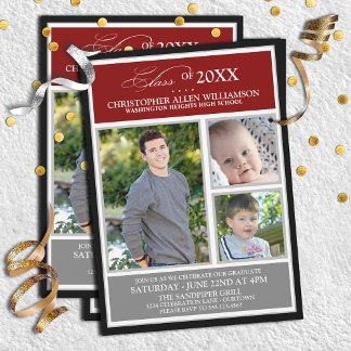Invitación Partido de Graduación de Fotografías Red|Silver
