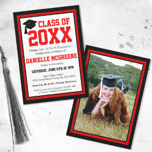 Invitación Partido de Graduación de Fotografías Rojas y Negra