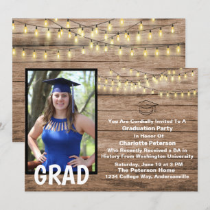 Invitación Partido de Graduación de Fotografías Rustic Wood &