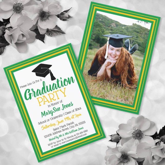 Invitación Partido de Graduación de Fotografías Verdes y Oro (Subido por el creador)