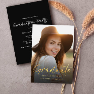 Invitación Partido de Graduación de Fotos con Guión de Oro Mo