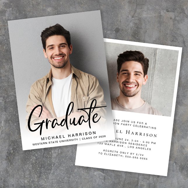 Invitación Partido de Graduación de Fotos con Guión Moderno (Subido por el creador)