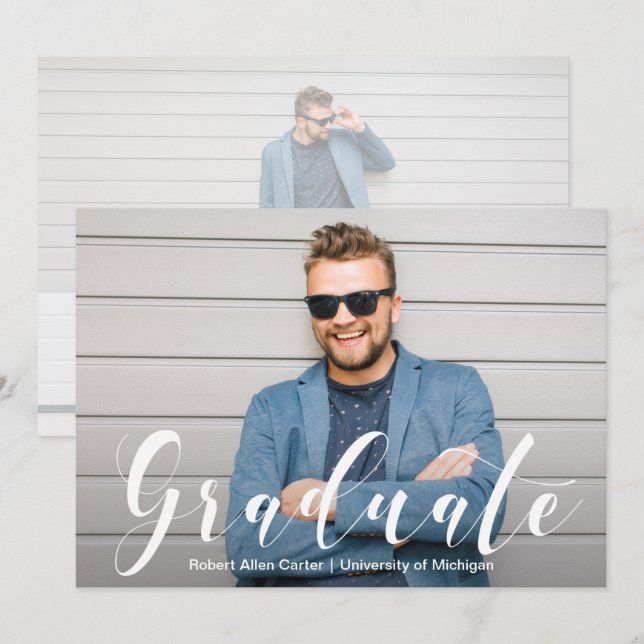 Invitación Partido de Graduación de Fotos con Guión Moderno (Anverso / Reverso)