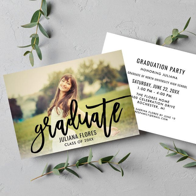 Invitación Partido de Graduación de Fotos con Guión Negro Mod (Subido por el creador)