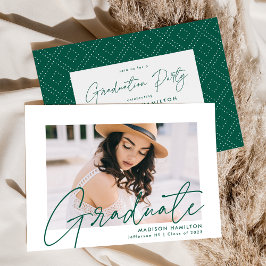 Invitación Partido de Graduación de Fotos de Guión Verde Mode