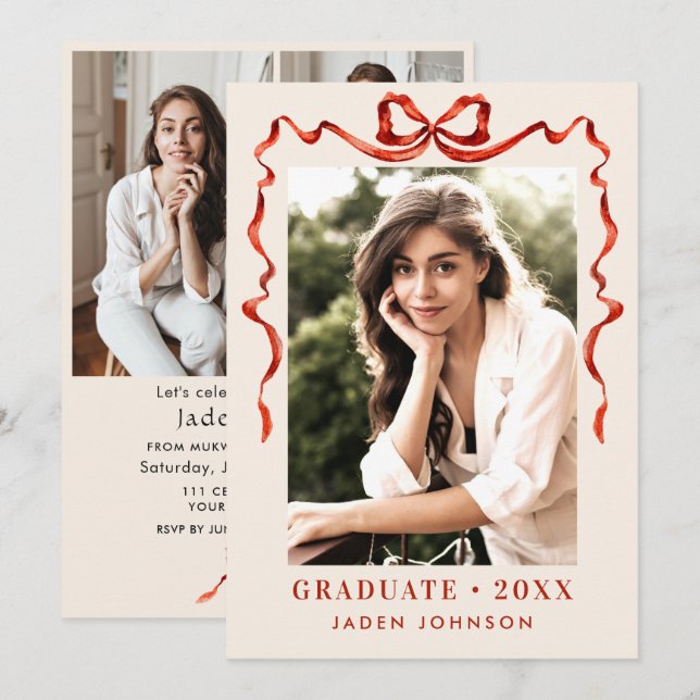 Invitación Partido de Graduación de FOTOS de la cinta roja de (Anverso / Reverso)
