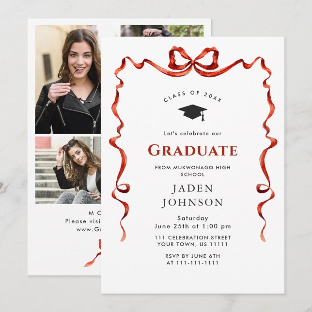 Invitación Partido de Graduación de FOTOS de la cinta roja de (Anverso / Reverso)