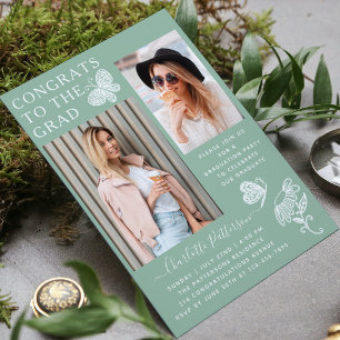Invitación Partido de Graduación de Fotos de Mariposa Verde M