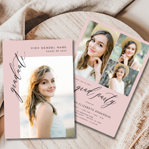 Invitación Partido de graduación de fotos de moda rosada de R