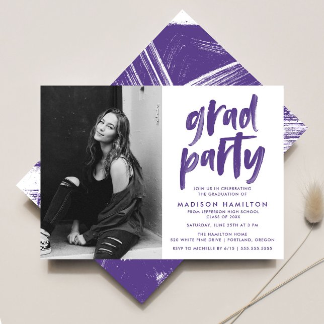 Invitación Partido de Graduación de Fotos de Pincel Morado Mo (Subido por el creador)