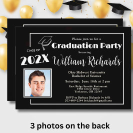 Invitación Partido de Graduación de Fotos de Texto Retro en B