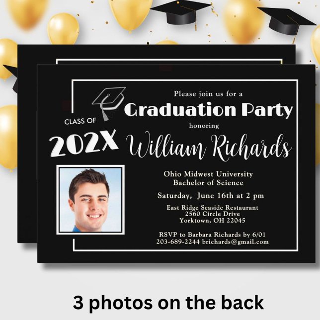 Invitación Partido de Graduación de Fotos de Texto Retro en B (Subido por el creador)