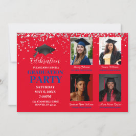 Invitación Partido de Graduación de Fotos Múltiples Rojas y A