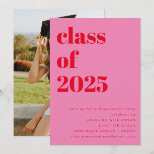 Invitación Partido de Graduación de Fotos Negrita Rosa y Rojo
