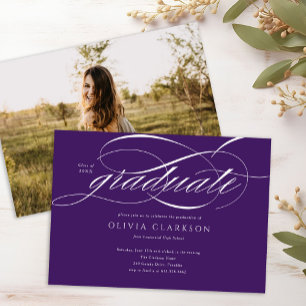 Invitación Partido de Graduación de Fotos Purple Elegant Scri