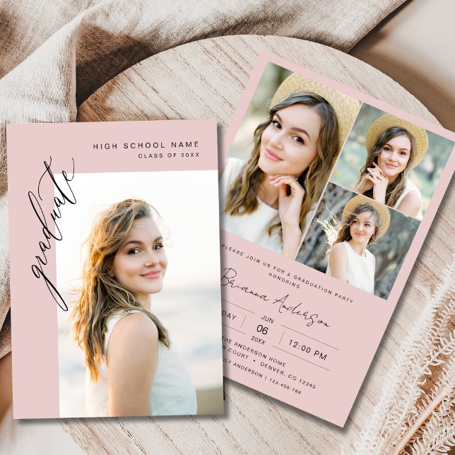 Invitación Partido de Graduación de Fotos Rubor Pink Modern 2 (Subido por el creador)